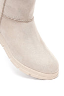 Women's Beige Zippered Suede Teddy Boot | Derimod