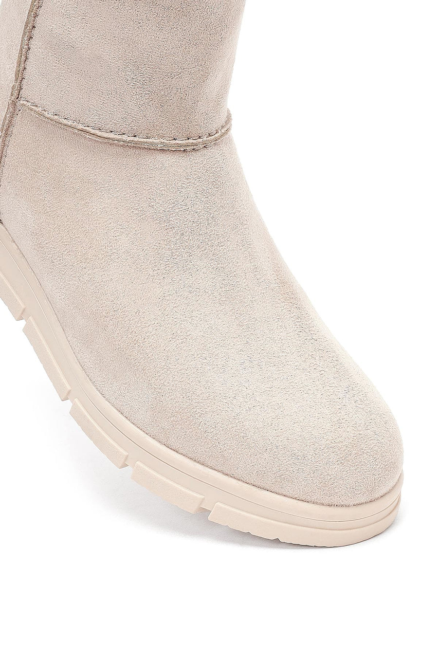 Women's Beige Zippered Suede Teddy Boot