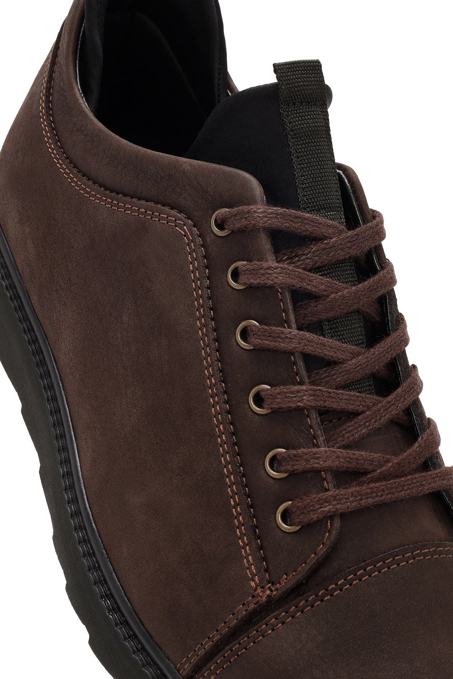 Erkek Kahverengi Bağcıklı Deri Sneaker