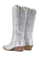 Women's Silver Leather Patterned Cowboy Boots | Derimod