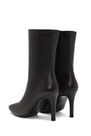 Women's Brown Zippered Thin Heel Leather Boots | Derimod