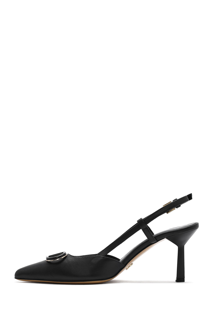 Women's Black Open Back Thin Heeled Leather Shoes