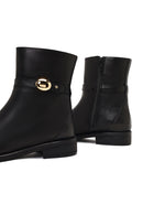 Women's Black Zippered Leather Boots | Derimod