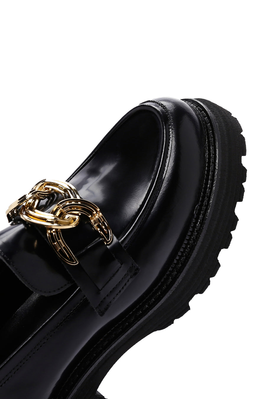 Women's Black Chain Detailed Leather Masculine Loafer