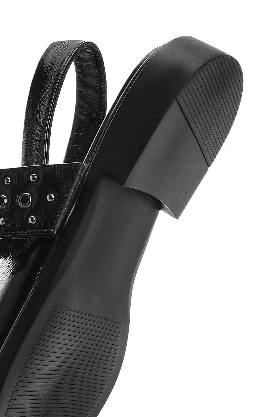 Women's Black Open Back Buckled Patent Leather Ballerinas