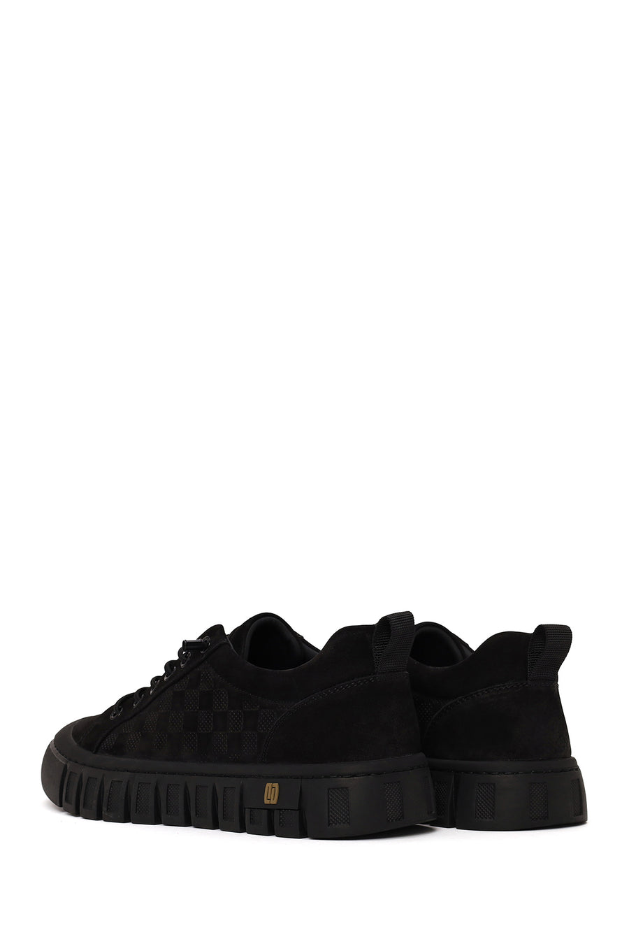 Male Black Lace-Up Thick-Soled Nubuck Leather Sneaker