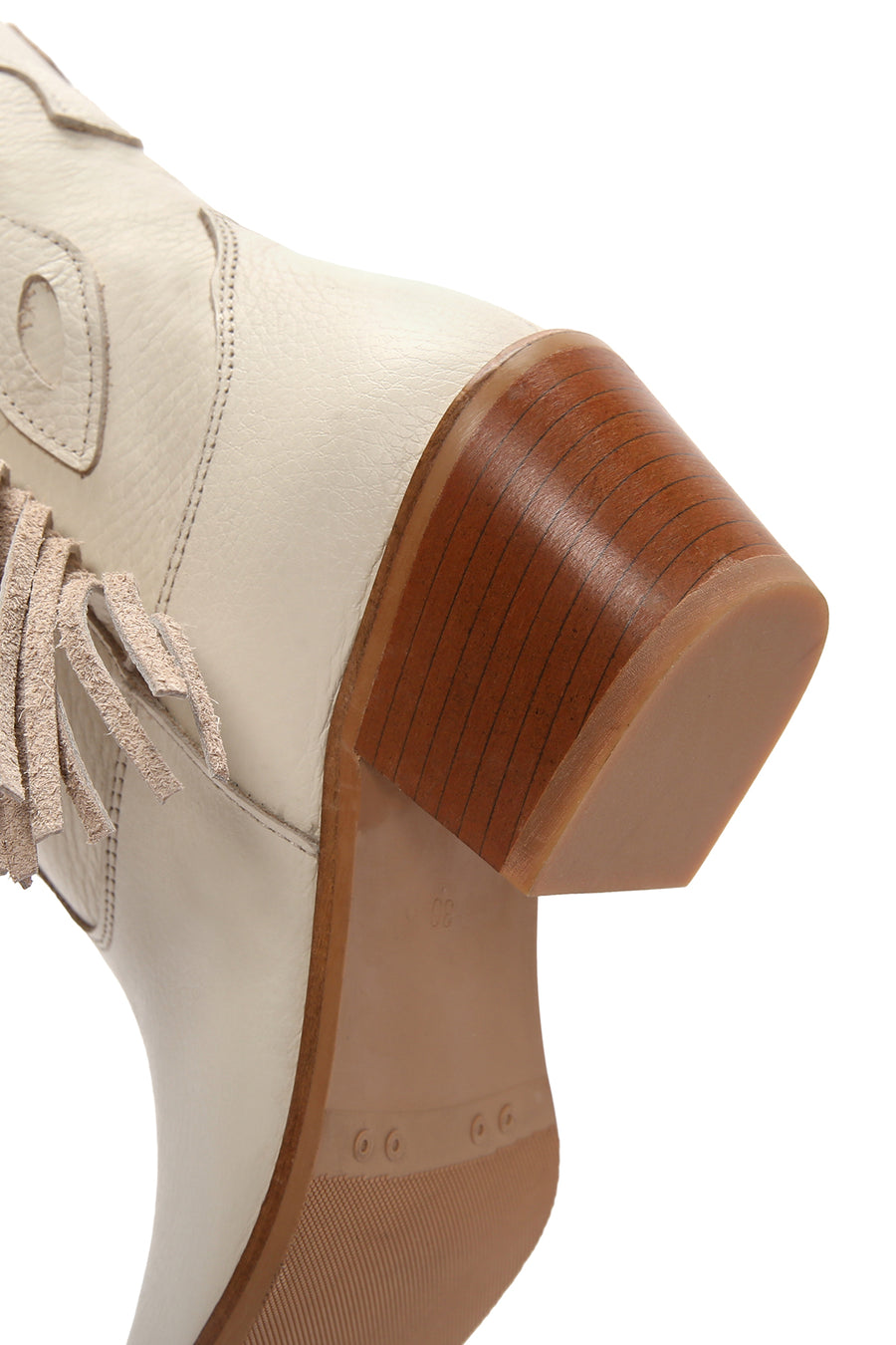 Women's Cream Thick Heeled Leather Cowboy Boots