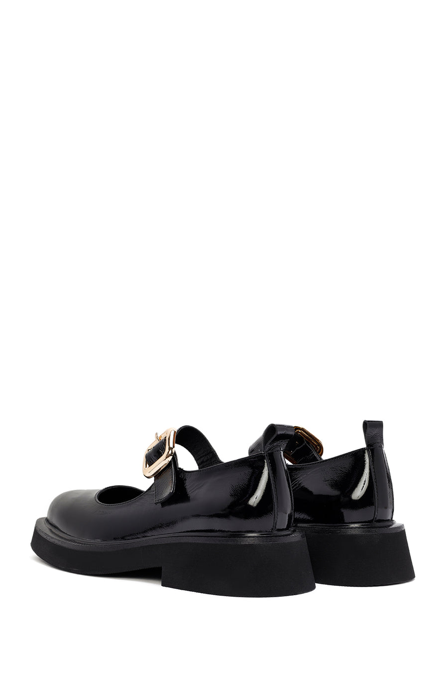 Women's Black Striped Patent Leather Ballerinas