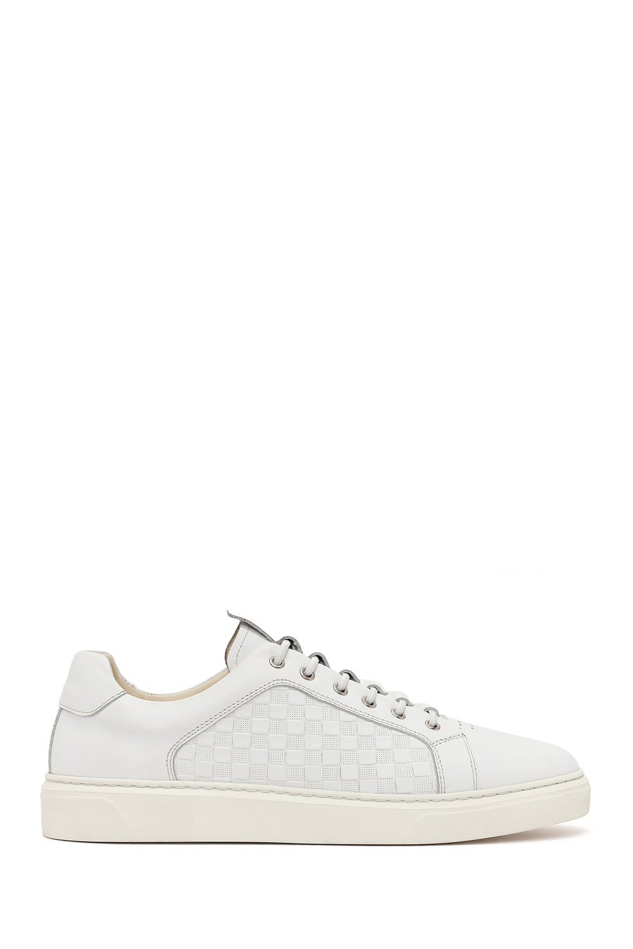 Erkek Beyaz Bağcıklı Desenli Deri Sneaker 26SFD640914 | Derimod