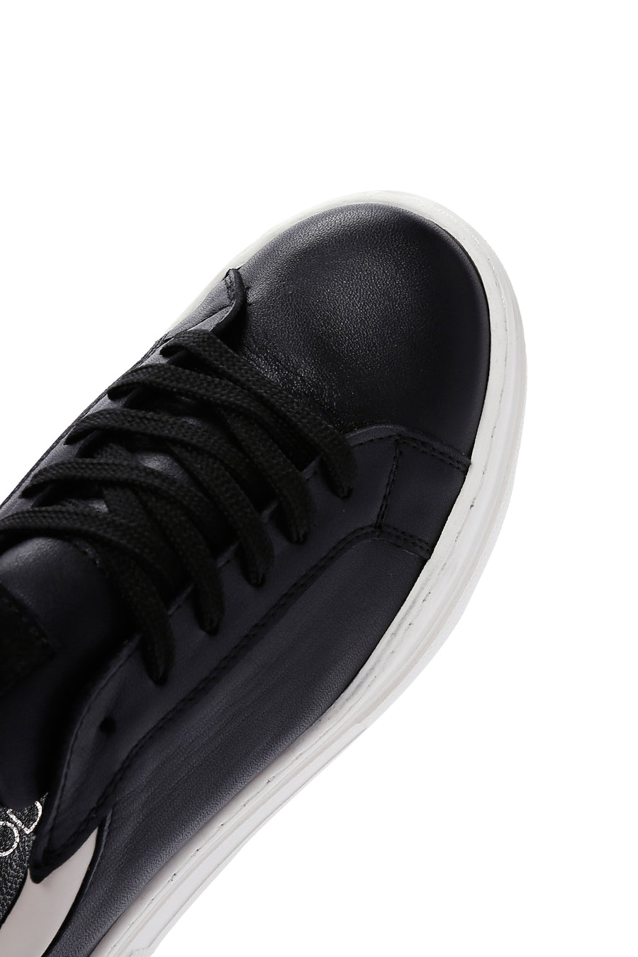 Women's Black Lace-Up High Heel Leather Sneakers