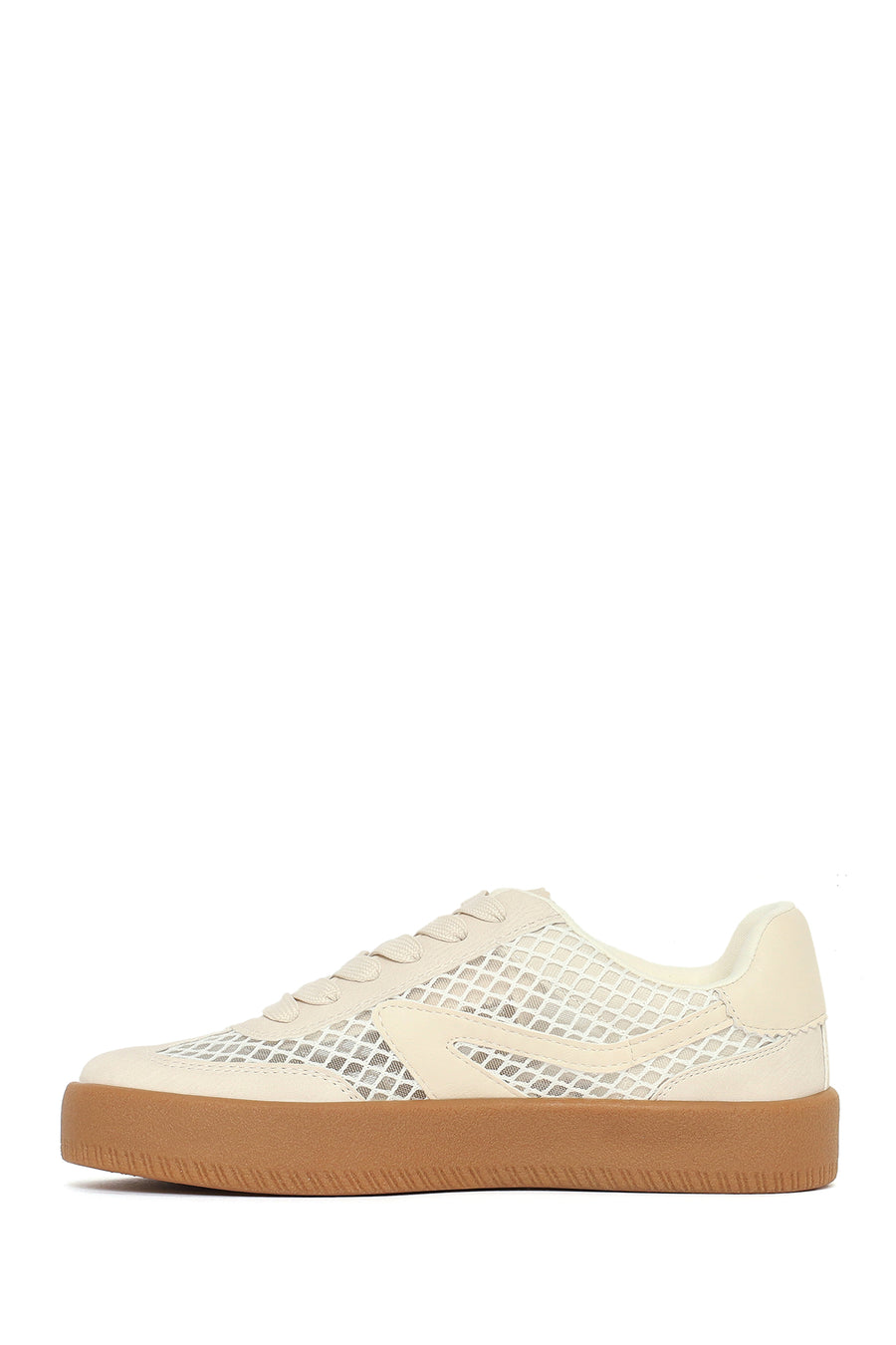 Women's Beige Lace-up Fabric Sneaker