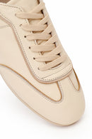 Woman Beige Lace-Up Leather Sneakers | Derimod