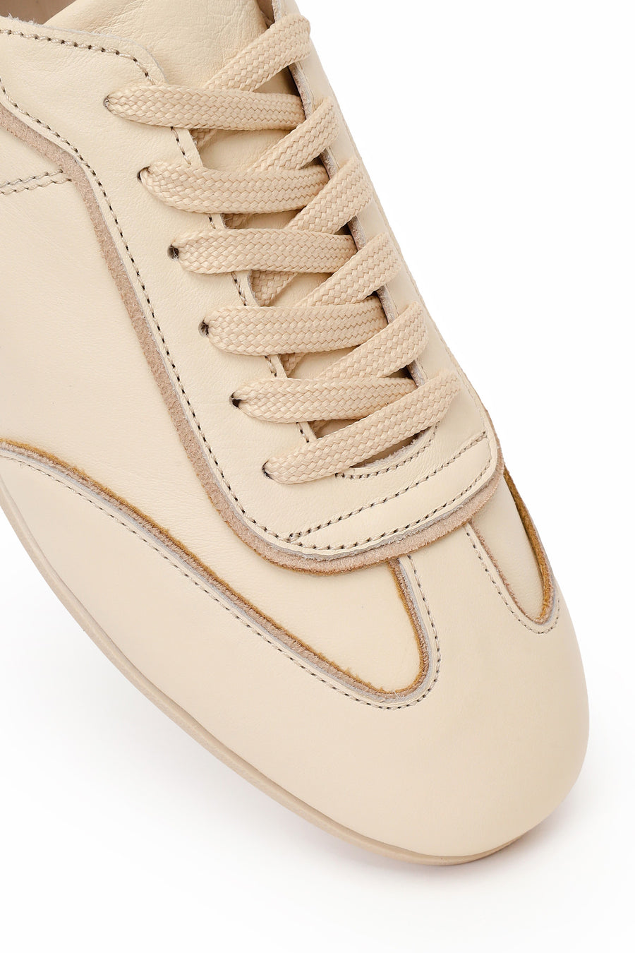 Woman Beige Lace-Up Leather Sneakers