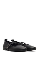 Women's Black Buckled Leather Ballet Flat | Derimod