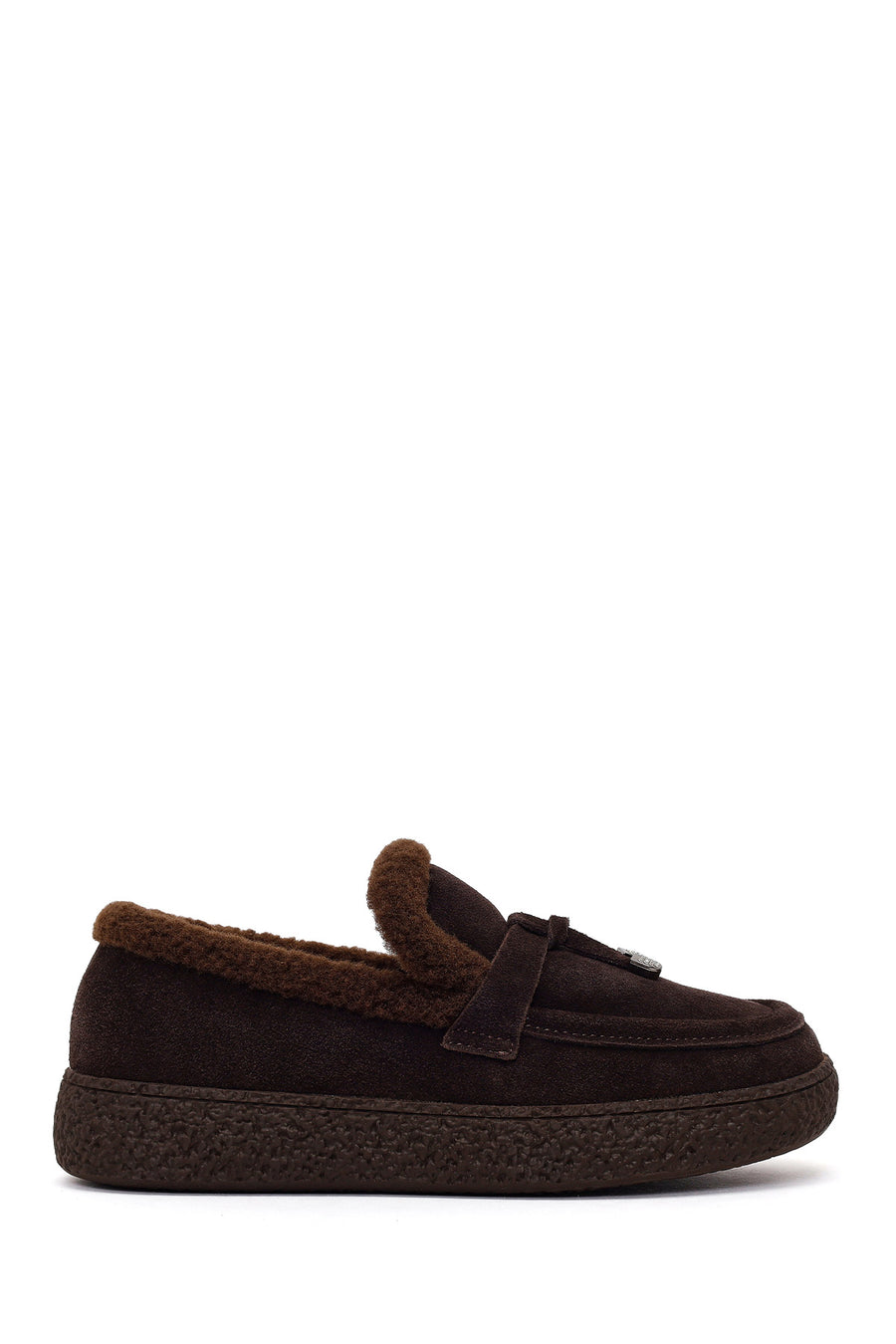 Woman Brown Buckled Thick-Soled Suede Teddy Loafer WF530041DS | Derimod
