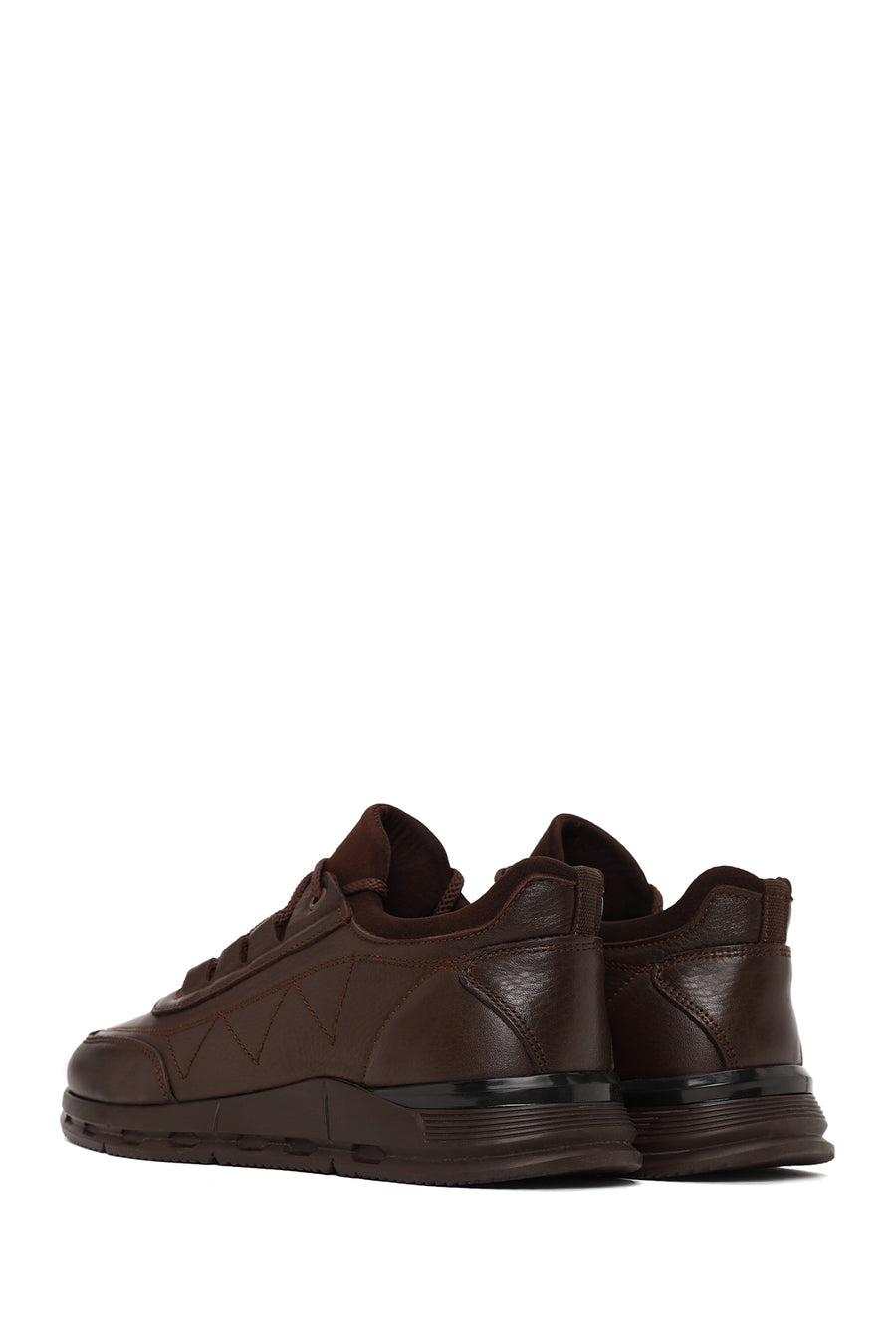 Erkek Kahverengi Bağcıklı Deri Casual Sneaker