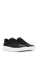 Skechers Men's Black Court Break Lace-Up Chunky Sole Leather Sneakers | Derimod