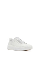 Skechers Men's White Court Break Lace-Up Chunky Sole Leather Sneakers | Derimod
