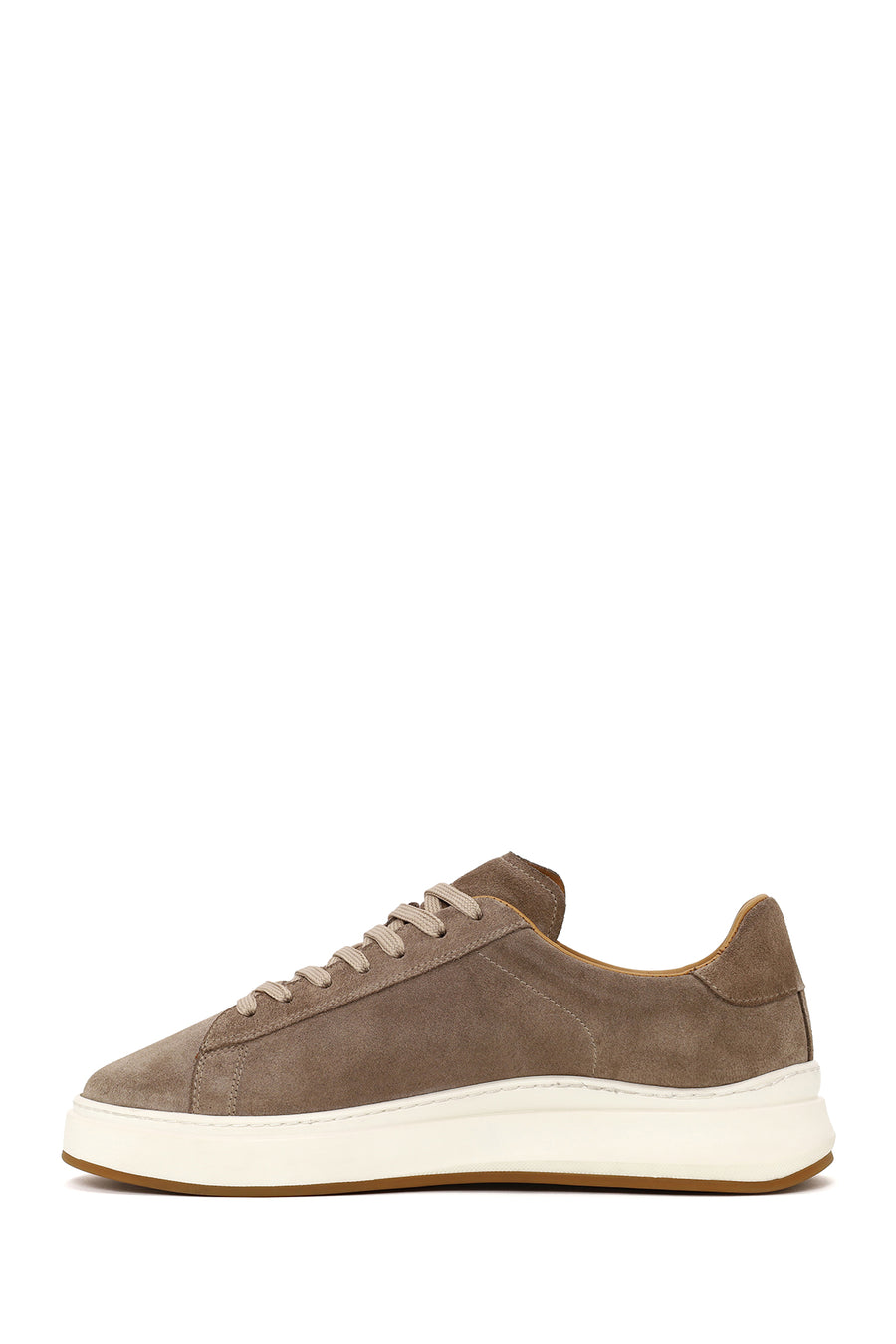 Male Beige Lace-Up Thick-Soled Suede Leather Sneaker
