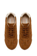 Woman Tan Lace-Up Suede Leather Sneakers | Derimod