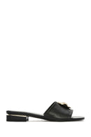 Women's Black Accessory Leather Slippers | Derimod