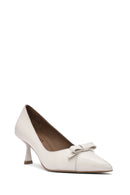 Women's Cream Thin Low Heel Leather Stiletto | Derimod