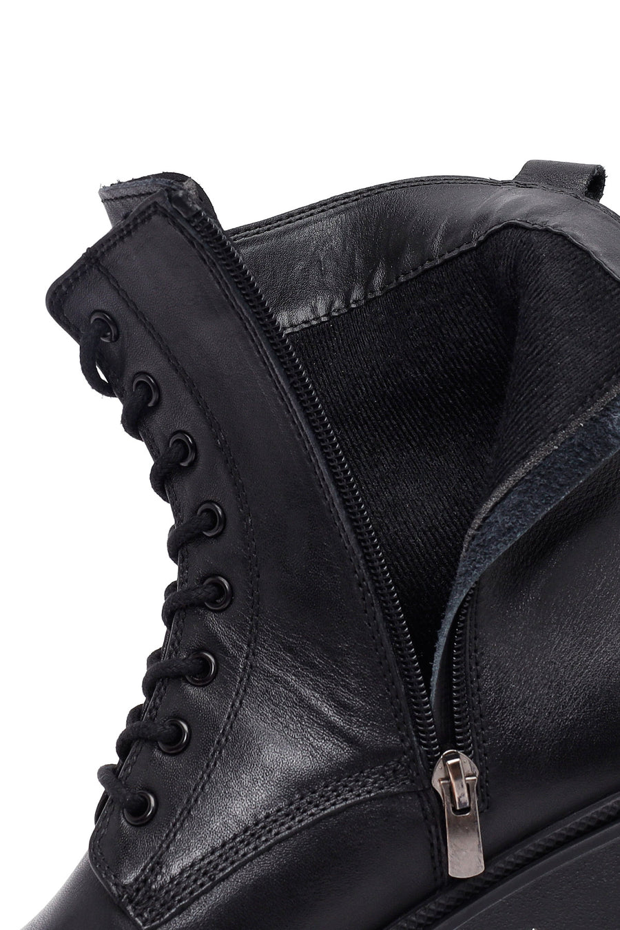 Women's Black Zippered Thick-Soled Leather Ankle Boots