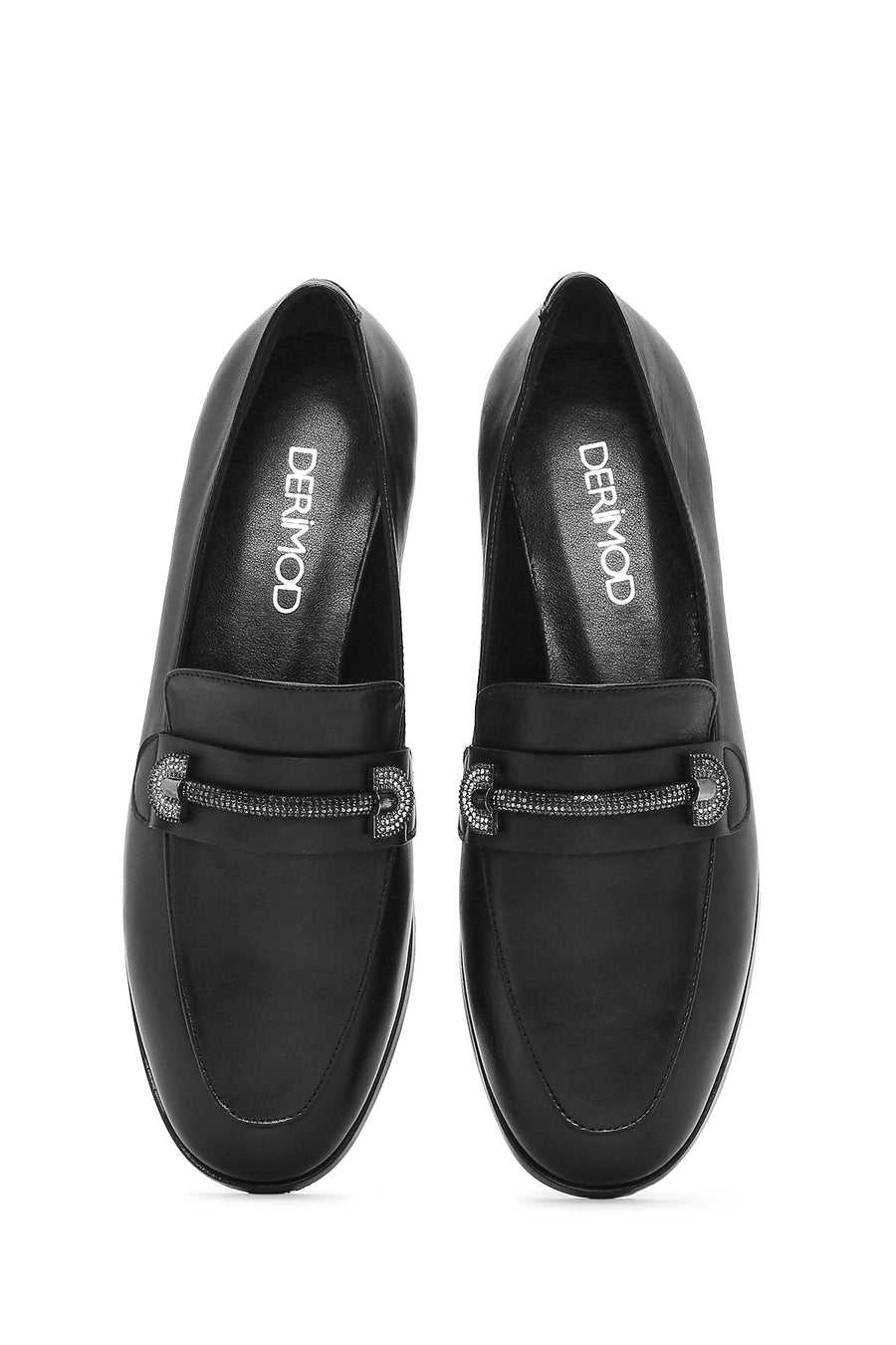 Women's Black Buckled Leather Masculine Loafer