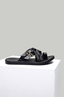 Black Men's Leather Sandals with Mesh Detail | Derimod