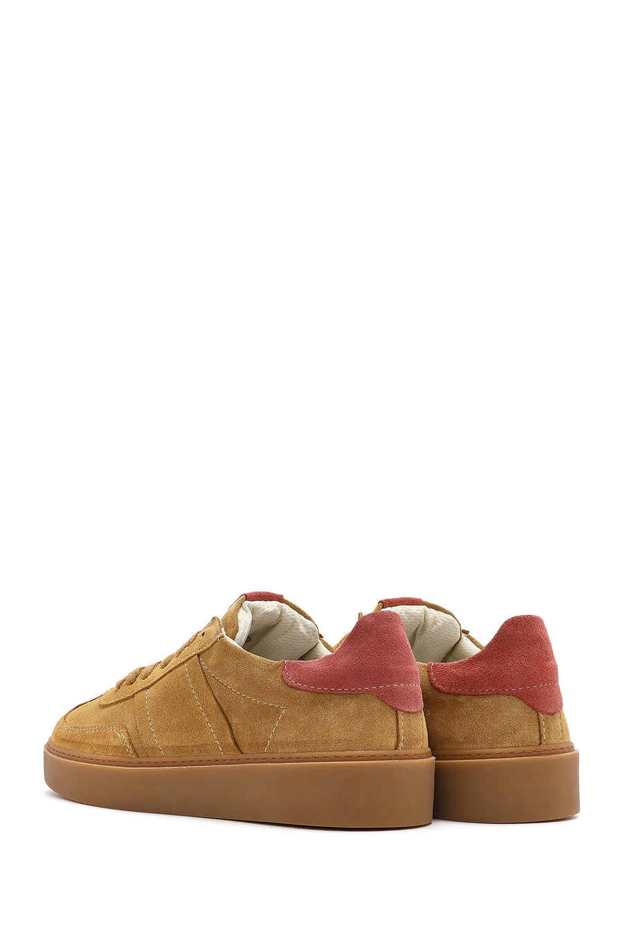 Women's Tan Lace-Up Suede Leather Sneakers