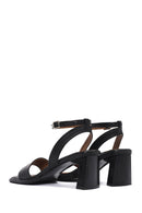 Women's Black Ankle Buckle Thick Heel Leather Sandals | Derimod