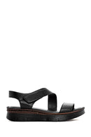 Women's Black Strappy Leather Comfort Sandals | Derimod