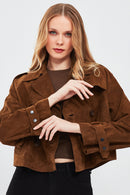 Tracy Women's Brown Short Suede Leather Coat | Derimod