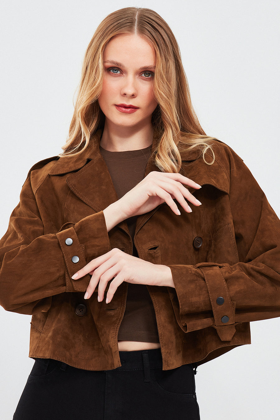 Tracy Women's Brown Short Suede Leather Coat