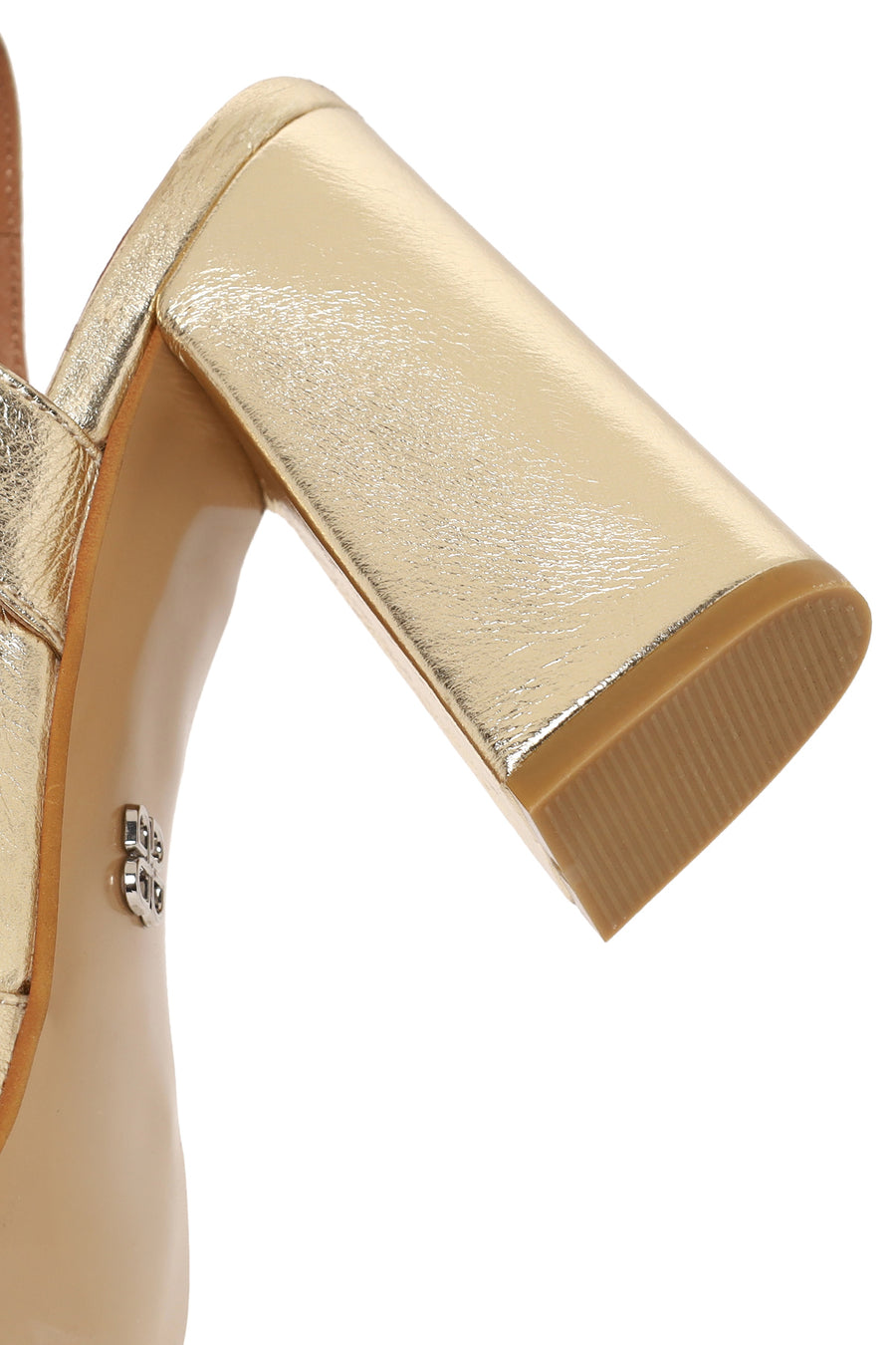 Women's Gold Ankle Buckle Chunky Heel Metallic Leather Sandals