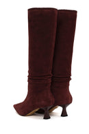 Woman Burgundy Heeled Suede Boot | Derimod