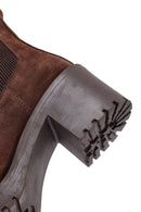 Woman Brown Chunky Heel Suede Leather Chelsea Boots | Derimod
