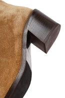 Woman Mink Chunky Heel Suede Leather Cowboy Boots | Derimod