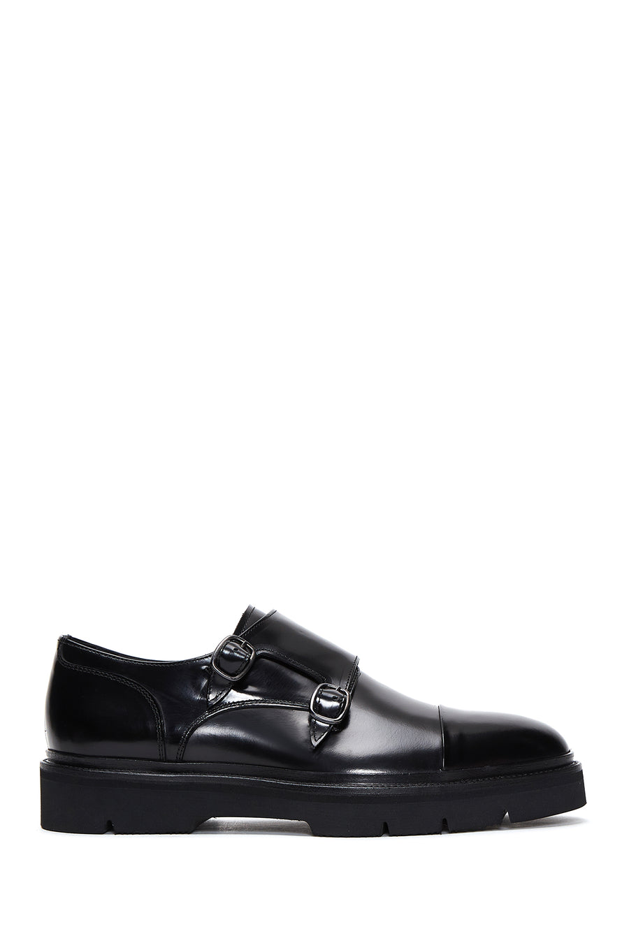 Men's Black Double Buckle Leather Casual Shoes 23WFD617122 | Derimod