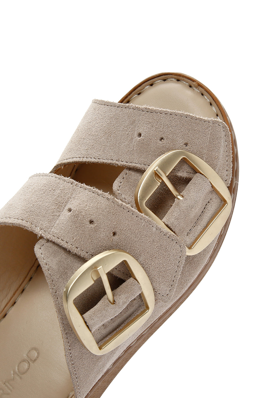 Women's Beige Buckle Suede Leather Comfort Slippers
