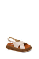 Woman Beige Buckled Thick-Soled Leather Sandal | Derimod