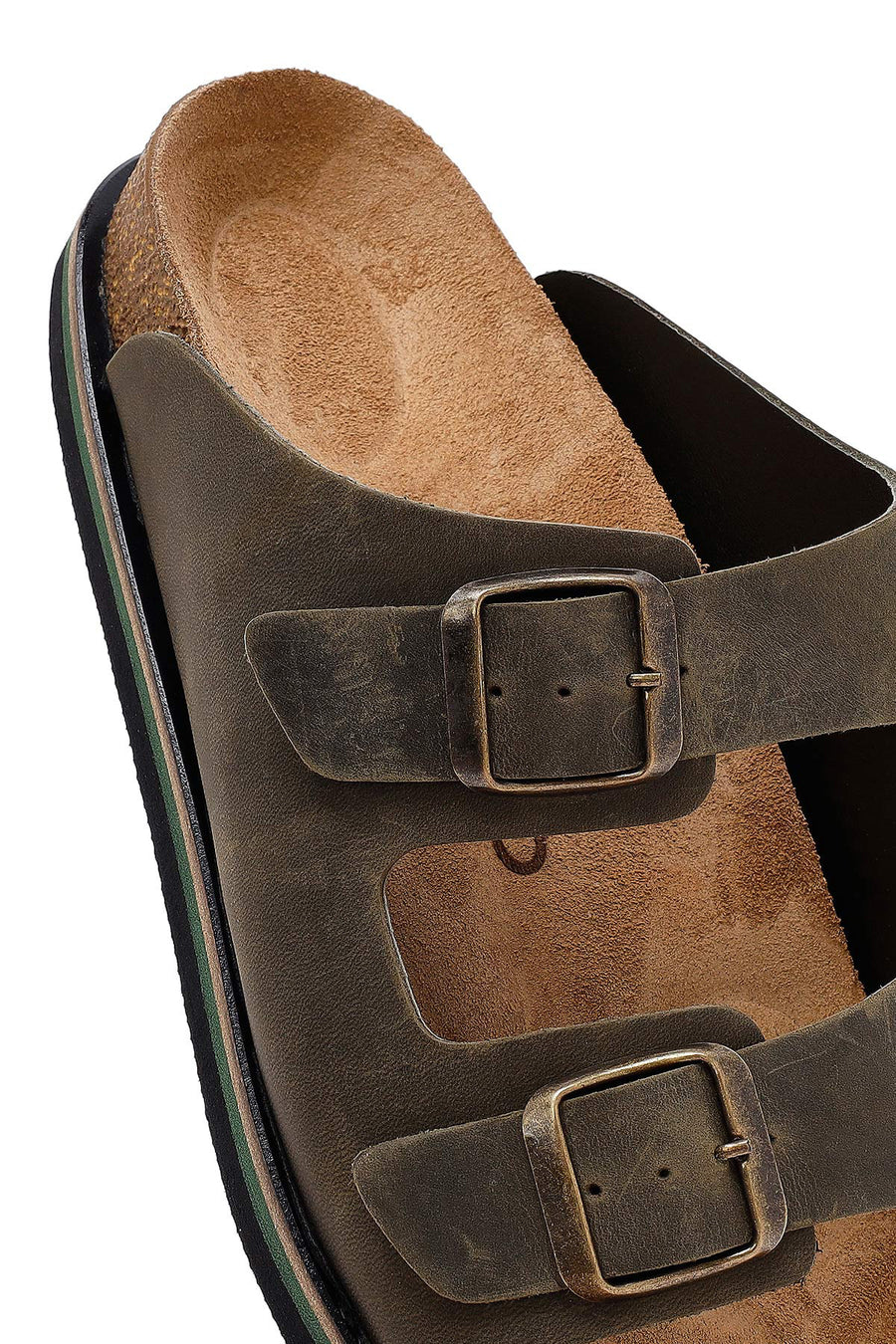 Men's Khaki Buckled Nubuck Leather Slippers