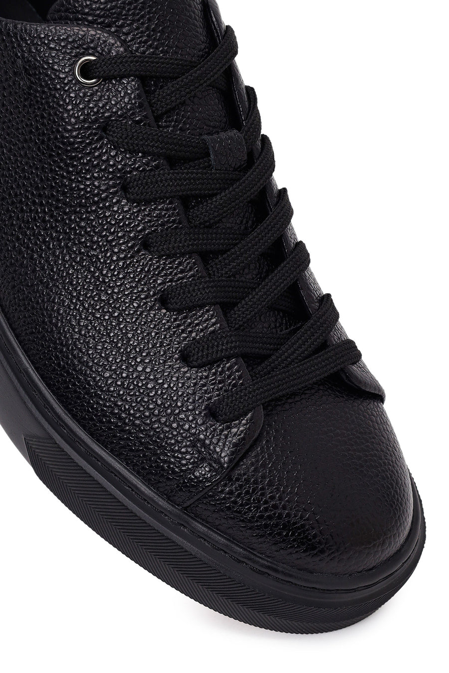 Erkek Siyah Bağcıklı Deri Sneaker