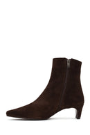 Woman Brown Zip Closure Chunky-Heeled Suede Leather Boots | Derimod
