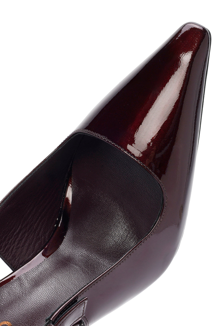 Woman Burgundy Backless High Thin-Heeled Patent Leather Leather Shoes