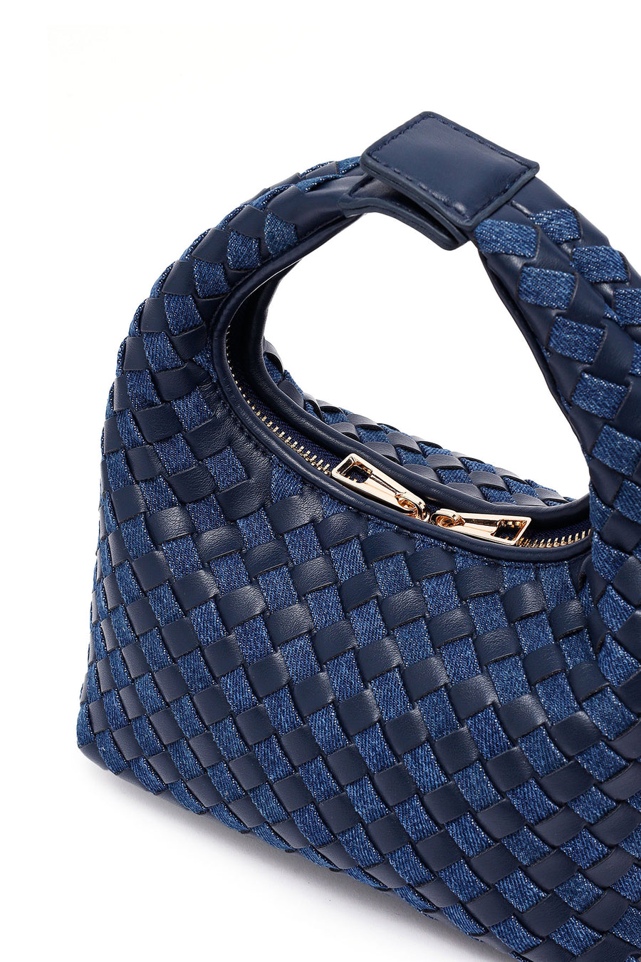 Woman Blue Long-Strap Braided Mini Underarm Bag