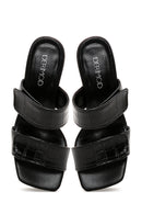 Women's Black Thick Heel Crocodile Slippers | Derimod