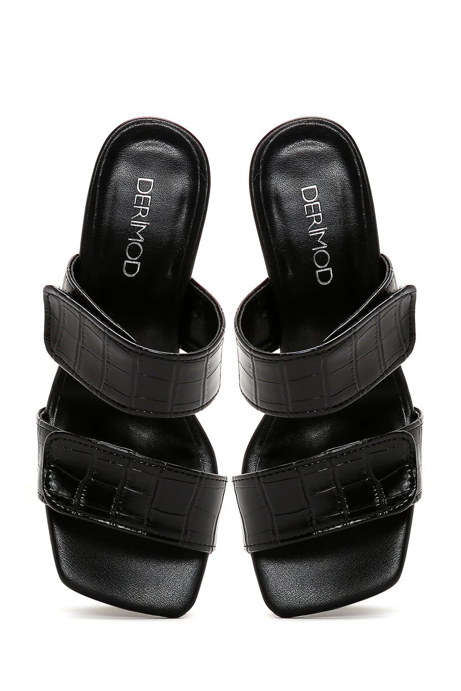 Women's Black Thick Heel Crocodile Slippers