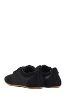 Kadın Siyah Bağcıklı Taşlı Süet Deri Sneaker | Derimod