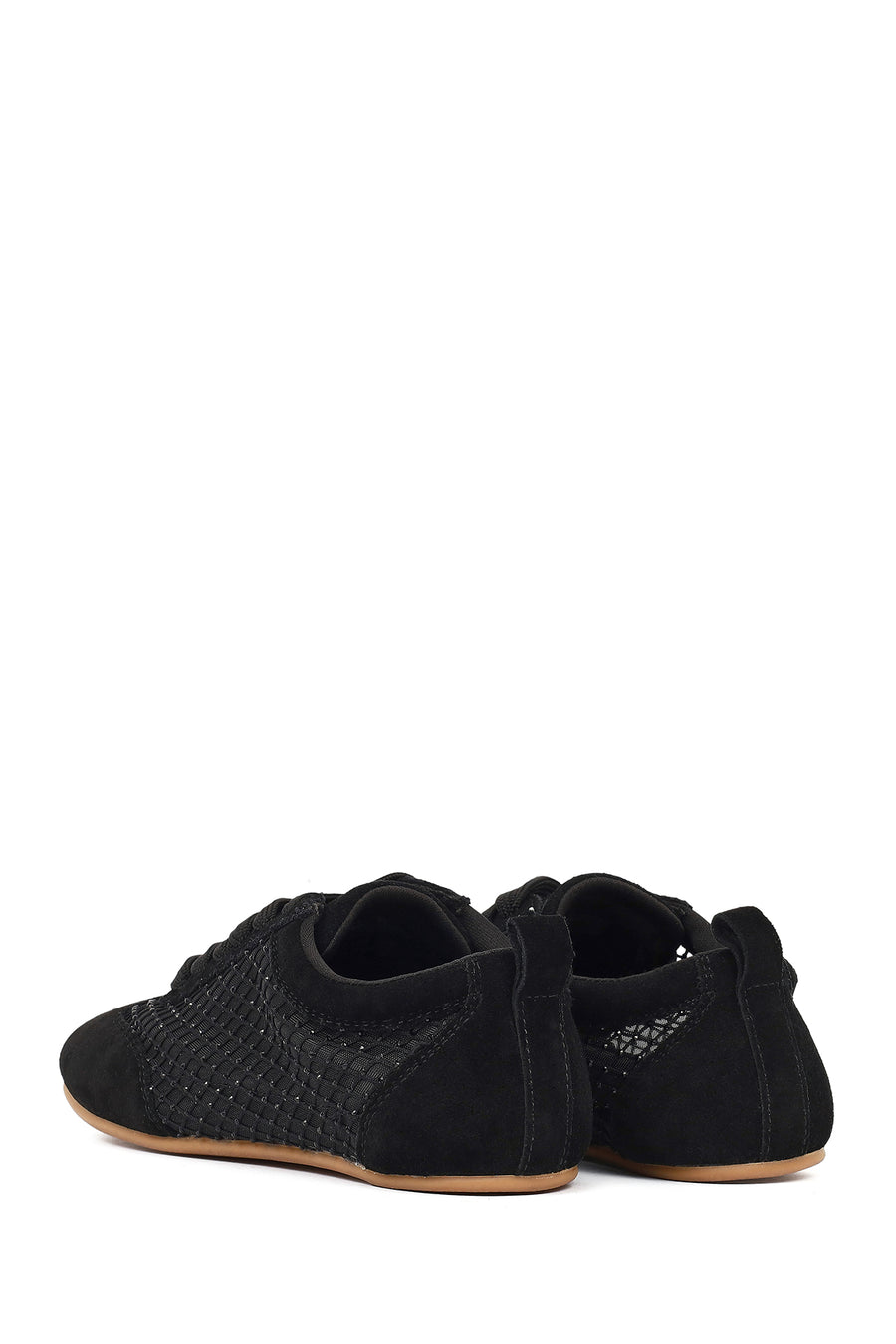 Kadın Siyah Bağcıklı Taşlı Süet Deri Sneaker
